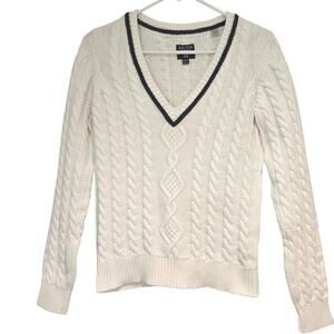 Jack Wills Heavy Cotton Cable-Knit White Tennis Cricket Sweater, Size UK 8, US 4